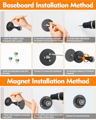 Door Stoppers Magnetic Door Catch - 2 Pack Stainless Steel Heavy Duty Door Holder Stops for Bottom Top of Door - Wall Floor Mounting No Drill 3D Adhesive & Screws Strong Magnet Keep Door Open - style: 2 Pack-Black