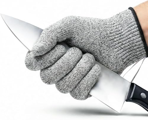 Safe & Savvy Cut Resistant Gloves, 1 Pair, Level 5 Food-Grade & Fiberglass-Free Mandoline Gloves for Oyster Shucking & Meat Cutting, Wood Carving Gloves, Grey, Machine Washable (Medium) - size: Medium