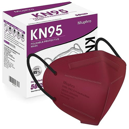 Miuphro 50 Pack Cup Dust Safety Disposable Masks, KN95 5-Layer Foldable Masks - color: Red