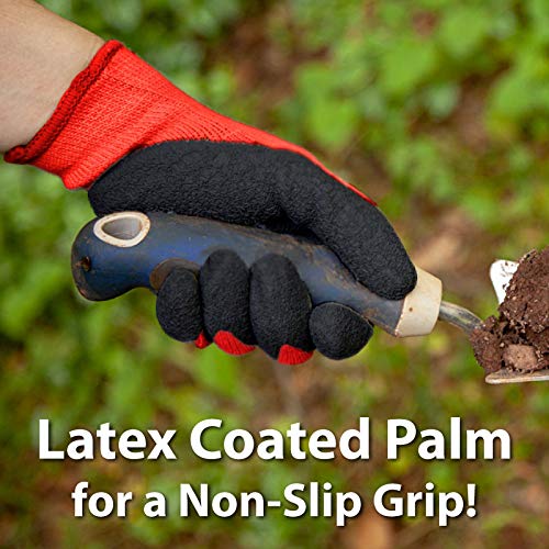 SAFE HANDLER Ultra Stretch Grip Gloves | Latex Crinkle Coated Grip, Thick Lining, Comfort & Flexibility, Red/Black, OSFM, 1 pair (2 gloves) - color: Red/Black