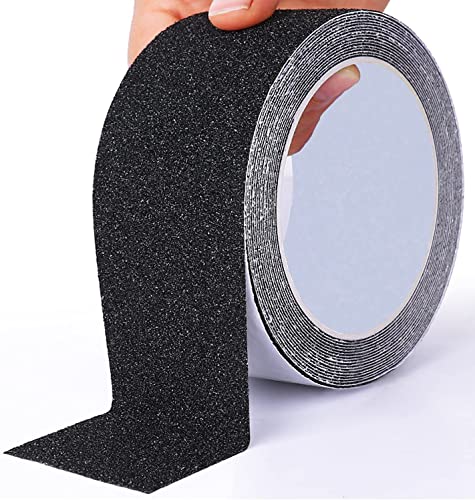 Qingluan Anti Slip Tape Heavy Duty Grip Tape Non Slip Stair Treads Waterproof High Traction Safety Tape for Indoor Outdoor Stairs Steps Floors (Black, 2 Inch x 16.4ft) - color: Black, size: 2 Inch x 16.4ft
