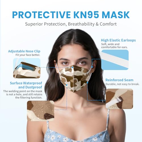 akgk KN95 Face Mask 50 PCS, Breathable Protection Masks, 5-Ply KN95 Camo Masks, Cup Dust Safety Masks - color: Camo