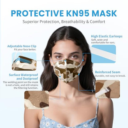akgk KN95 Face Mask 50 PCS, Breathable Protection Masks, 5-Ply KN95 Camo Masks, Cup Dust Safety Masks - color: Camo