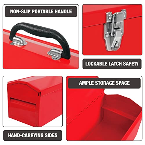 BIG RED ATB212R Torin 19" Steel Portable Tool Box Hip Roof Style Tool Box Organizer with Metal Latch Closure and Removable Storage Tray, Red - style: 19 inch steel toolbox