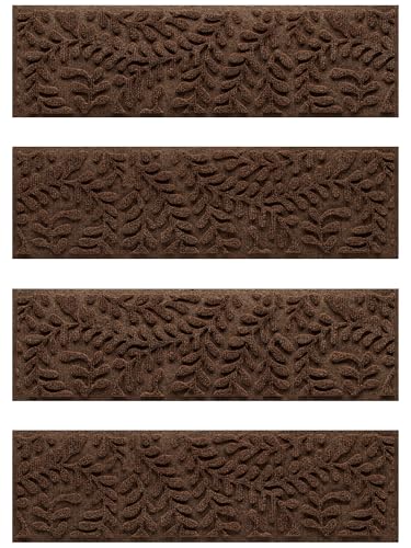 WaterHog Boxwood Stair Treads for Indoor Ourdoor Stairs, Absorbent All-Weather Stair Runner with Rubber Backing, Dirt & Moisture Trapper, Easy Clean Mat, Made in USA, 8.5"x30", 4pcs, Dark Brown - color: Dark Brown