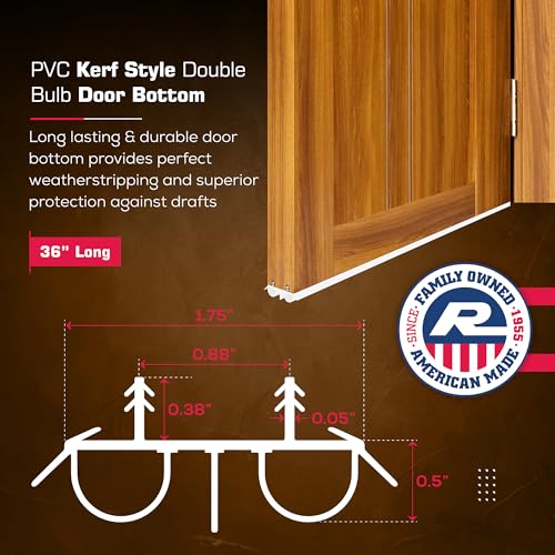 36" Kerf Slide-in Double Bulb Seal Weatherstrip Door Bottom – Durable Seal for Energy Efficiency & Draft Protection (White) - color: White