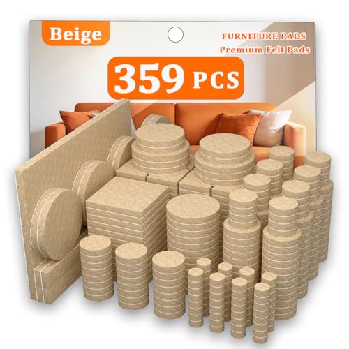Felt Furniture Pads 359 PCS,Felt Pads for Hardwood Floors, Chair Floor Protectors，Cabinet Door Bumpers，Suitable for Round and Square Chair Legs, Reduce Noise and Protect the Floor (Beige) - size: 359pcs-beige