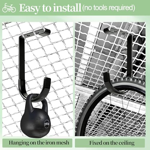 4 Pack Bike Hooks for Garage, Bike Hanging Hooks 55lbs Heavy Duty Ceiling Mount Hooks for Secure Bike Storage in Garage with Anti Slip Rubber Coating Black