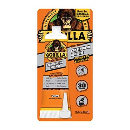 Gorilla Heavy Duty Construction Adhesive, 2.5 Ounce Squeeze Tube, White, (Pack of 1) - style: 1 - Pack