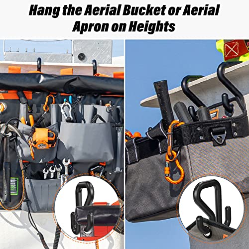 2 Pack Bucket Hooks, Aerial Bucket Hook, Fits for 2" Aerial-Bucket Lip, Hooks for Aerial Baskets, Lineman Bucket Tool Holder, Attach Tool Bags or Aprons to Buckets, Black
