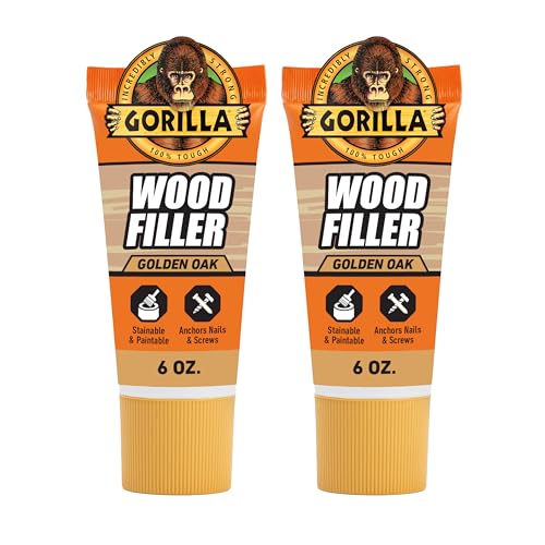 Gorilla All Purpose Wood Filler, Golden Oak Color, 6 Ounce Tube (Pack of 2) - Water Resistant for Indoor or Outdoor Projects and Repairs - color: Golden Oak, size: 2 - Pack