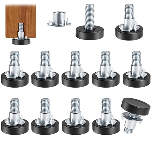 12 Pack 1/4"-20 UNC Furniture Leveling Feet, Adjustable Heavy Duty Leg Levelers for Tables, Chairs, Cabinets & Shelving Units - Screw-in Glides Replacement for Uneven Floors - size: 12x1/4"-with Nuts
