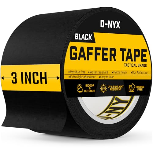D-NYX Gaffer Tape 3 Inch x 1 Pack Black Gaff Tape, Heavy Duty No Residue Gaffers Tape, Matte Finish, Non-Reflective, Multipurpose Real Professional Grade Black Gaffer Tape Waterproof - color: Black, size: 3 inch