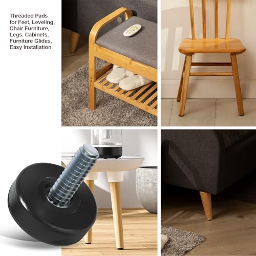 1/4'' Thread Furniture Feet Levelers, 24 Pcs, Black, Round, Adjustable, Screw-In, Supports 200 lbs, For Tables, Cabinets, Chairs & Stools