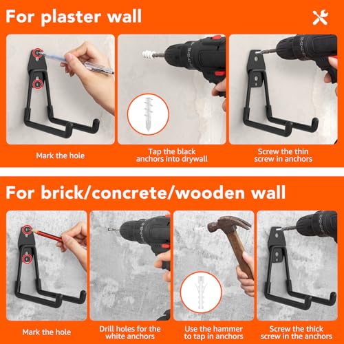 32 Pack Garage Hooks with Anti-Slip Coating Heavy Duty Wall Mount Hooks for Garage Storage and Hanging Hoses Bike Garden Tools Ropes etc - color: 32 Pack Black
