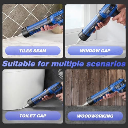 Cordless Caulking Gun, Battery Powered Caulk Gun, Electric Caulking Gun w/2 x 2.0Ah Batteries,LED Light, Auto Retract for Filling, Sealing