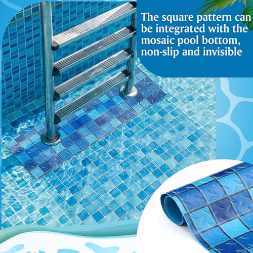 Drydiet Pool Step Mat Above Ground Ladder Mat, Swimming Protective Nonslip Step Pad with Texture, Pool Essentials Accessories for Floor Liners and Stairs, Blue and Green Square Pattern(36 x 9 Inch) - size: 36 x 9 Inch