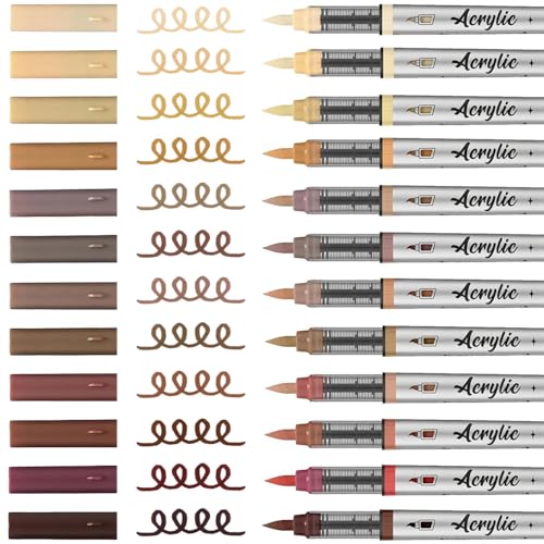 Mifuner Acrylic Paint Pens Set,12Colors Soft Brush Tip Acrylic Paint Markers, Direct-Liquid Ink System,Colored Marker Pen for Rocks,Wood,Ceramic,Canvas, Eggs DIY Painting Art Supplies.Brown - color: 12pcs-Brown