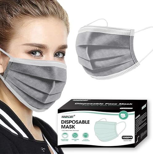 100PCS Grey 3 ply Disposable Face Masks,Protection Face Masks For Home,School,Office and Outdoors - color: Adult-100 Pack-grey