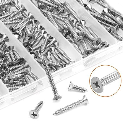 #6 x 1/2" 5/8" 3/4" 1" 1-1/4" Wood Screws Set, HELIFOUNER 160 Pieces Phillips Countersunk Head Self-Tapping Screws Assortment Kit, Phillips Flat Head Wood Screws, 304 Stainless Steel - size: #6
