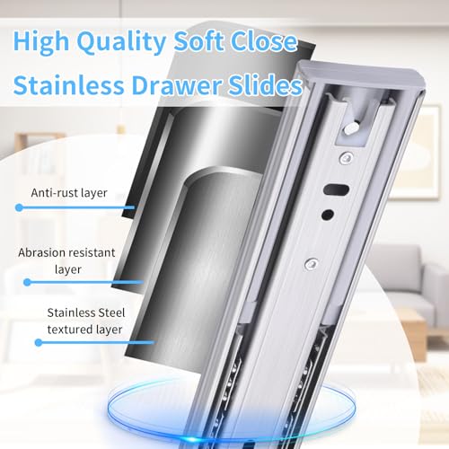 Soft Close Stainless Steel Drawer Slides 5 Pairs Full Extension 10 12 14 16 18 20 22 24 inch Side Mount Dresser Cabinet Replacement Ball Bearing Rails Runner 100LB (Stainless soft close 12Inch) - size: 12 Inch, style: Stainless soft close-5 pairs