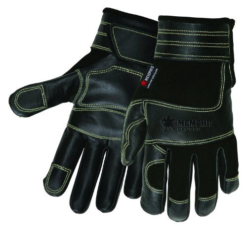 MCR Safety 925M Memphis Multi-Task Style Black Sewn Gloves with Kevlar and Black Grain Cow Palm, Yellow, Medium, 1-Pair