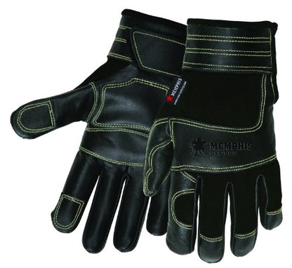 MCR Safety 925M Memphis Multi-Task Style Black Sewn Gloves with Kevlar and Black Grain Cow Palm, Yellow, Medium, 1-Pair
