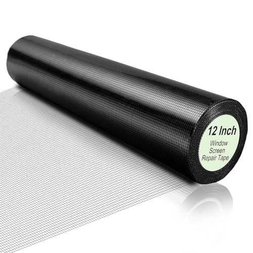 CroBlissful Extra Wide 12 inch x 20 ft Window Screen Tape Mesh Repair Strong Adhesive Waterproof Fiberglass Screen Repair Kit Patch for Window Door Tears Holes(Black) - color: Black, size: 12 Inch