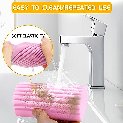 COBETE Damp Clean Duster Sponge,4pack Magic Sponge Eraser,Reusable Damp Dusting Sponge Household Cleaning for Blinds, Glass, Baseboards,Radiators,Window Track Grooves(Pink) - color: Pink