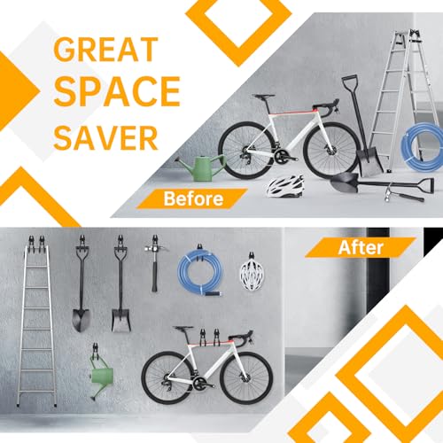 WIN&YING 6 Pack Steel Garage Storage Hooks, Heavy Duty Wall Mounted Storage Hanger, Anti-Slip Tool Organizer for Hanging Ladders, Hose, Bulk Items, Power and Garden