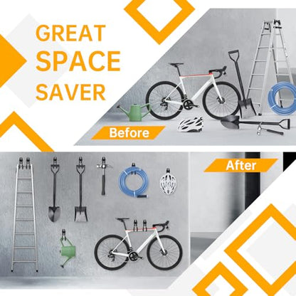 WIN&YING 6 Pack Steel Garage Storage Hooks, Heavy Duty Wall Mounted Storage Hanger, Anti-Slip Tool Organizer for Hanging Ladders, Hose, Bulk Items, Power and Garden
