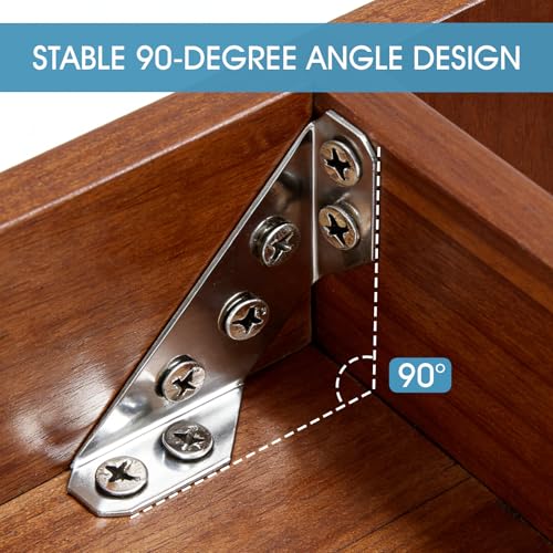 24-Pack Premium Stainless Steel Corner Brackets for Wood, Heavy Duty Furniture Corner Connectors Braces for Cabinets, Tables, Chairs, Drawers Universal Metal Triangle Brackets with 144 Screws