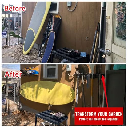 Aking Ace Garage Tool Organizer Wall Mount - Garden Tool Organizer Heavy Duty 48" Storage Rack with 6 Adjustable Hooks, Holds 350lbs, Yard Tool Hanger for Shed Organization - size: 3 Rail 6 Double Hooks