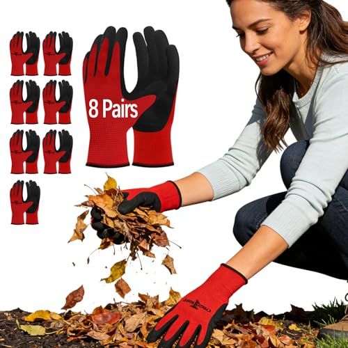 gardening gloves,garden gloves for women,Breathable latex dipped,Suitable for weeding and warehouse handling - color: 8 Pairs Red Gloves