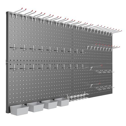 TORACK Garage Tools Organizer Boards Kit with Hooks, Modular Wall-Mounted Tool Storage Pegboard for Workbench(Black, 4 Panels with Hooks) - color: Black