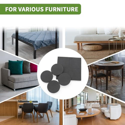 Non Slip Furniture Pads 16 PCS - 8 pcs 2” Round + 8 pcs 2" Square - Anti Slip Furniture Pads - Self Adhesive Rubber Feet Furniture Feet - Chair Leg Floor Protectors - size: Round 2 inch +Square 2 inch 16PACK