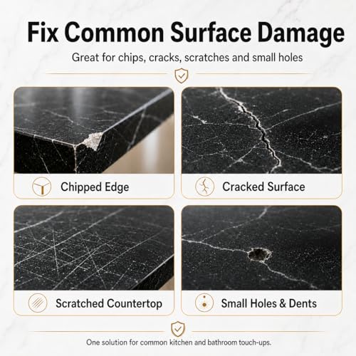 Black Tub&Tile Repair Kit – 5.6 oz Repair Kit for Bathtub, Tile, Countertop – Color-Matched for Black Porcelain, Fiberglass, Marble, Granite – Fix Cracks, Chips, Scratches – Waterproof DIY