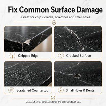 Black Tub&Tile Repair Kit – 5.6 oz Repair Kit for Bathtub, Tile, Countertop – Color-Matched for Black Porcelain, Fiberglass, Marble, Granite – Fix Cracks, Chips, Scratches – Waterproof DIY