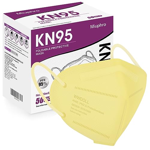 Miuphro 50 Pack Cup Dust Safety Disposable Masks, KN95 5-Layer Foldable Masks - color: Yellow