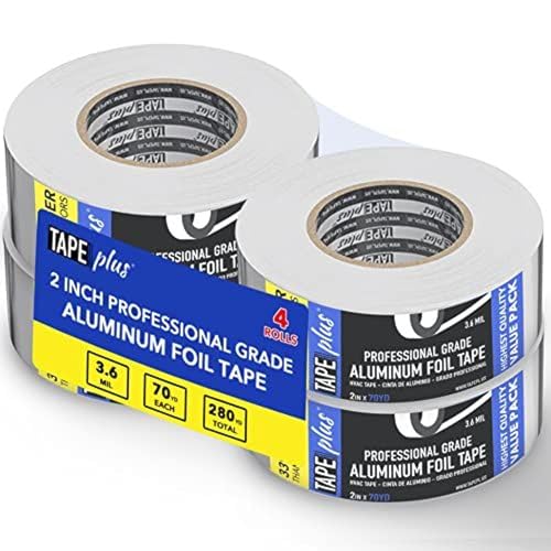TapePlus Aluminum Foil Tape - Heat Resistant Duct Seal for HVAC Applications - Waterproof Insulation Tape - Aluminum Adhesive Sheet for Dryer Duct Repairs - 4 Pack, 2 in x 210 ft, Silver - size: 4 Pack