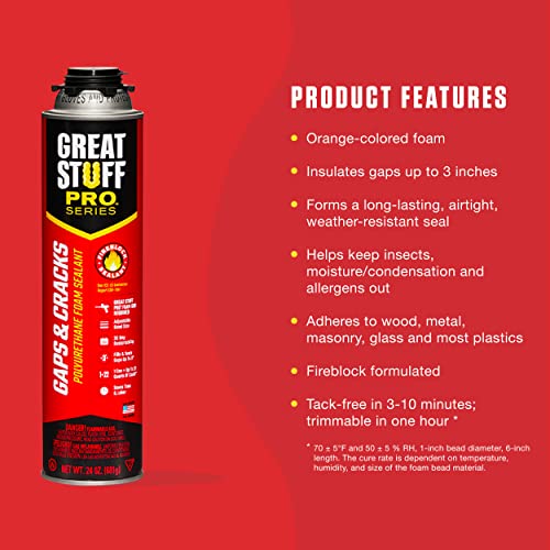 GREAT STUFF PRO Gaps & Cracks 24 oz Insulating Foam Sealant, Orange - size: Each, style: PRO Gaps & Cracks