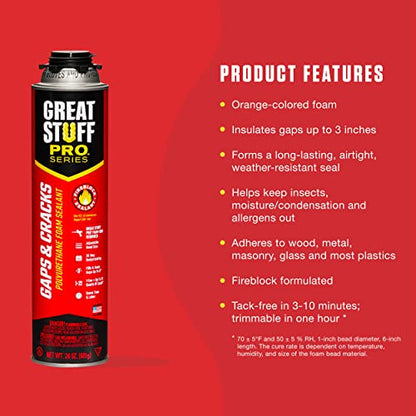 GREAT STUFF PRO Gaps & Cracks 24 oz Insulating Foam Sealant, Orange - size: Each, style: PRO Gaps & Cracks