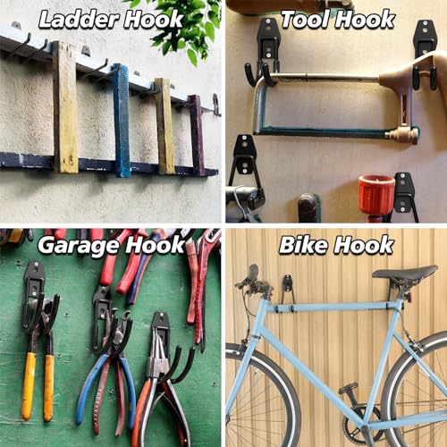 40 Pack Heavy Duty Garage Hooks,Solid Steel Wall Mount Hangers,with Anti-Slip Coating,for Hanging and Organising Ladder,Bike,Ropes,Broom,Garden,Yard and Power Tools - color: 40 Pack Black