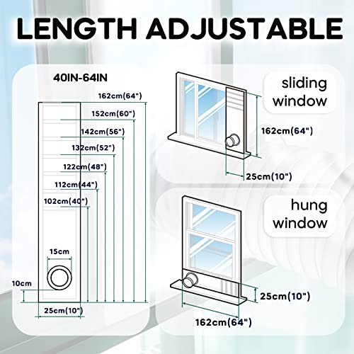 Loviga Portable Air Conditioner Window Kit, Window Vent Seal Kit for Portable Air Conditioner Dryer, 2022 Upgraded 100% Sealing Waterproof Easy to Install, 10x40-64 inches Length Adjustable - color: Sliding/Hung Window-10"x64" (25x162cm)