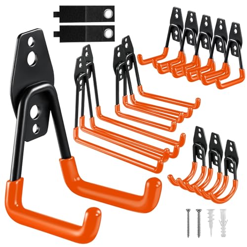 Garage Hooks, 12 Pack Wall Hooks for Hanging Heavy Duty Ladders, Bikes, Tools Ideal for Garage, Garden, Basement Utility Room Storage (Orange) - color: Orange, size: Set-12PCS