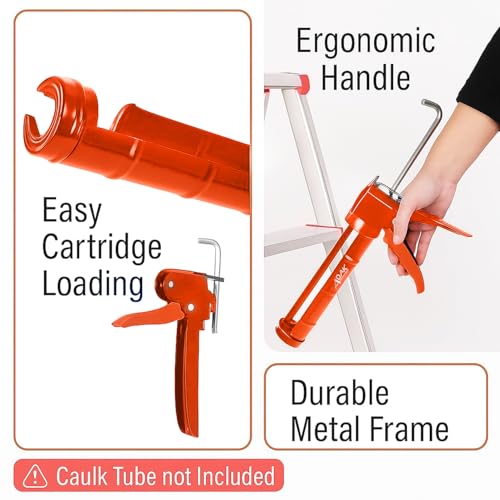 ADAK - Professional Caulking Gun, 10:1 Thrust Ratio, Caulking Gun No Drip, Hand Tool for Silicone & Sealant Application, Smooth Pressure Caulk Gun, Caulking Gun Tool (Orange) - color: Orange