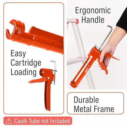 ADAK - Professional Caulking Gun, 10:1 Thrust Ratio, Caulking Gun No Drip, Hand Tool for Silicone & Sealant Application, Smooth Pressure Caulk Gun, Caulking Gun Tool (Orange) - color: Orange