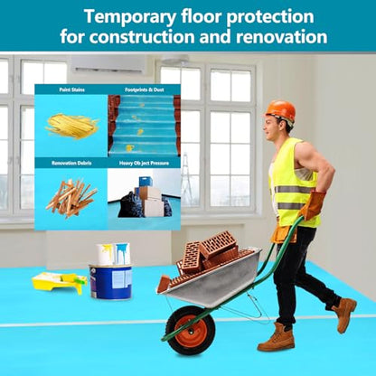 Temporary Floor Protection for Construction Projects, Floor Protection Film-Protects Hardwood, Tile, Carpet, Countertops, Bathtubs and More,Coverage of 325 SQFT (39.5''x100') - size: 39.5''x100'-Blue