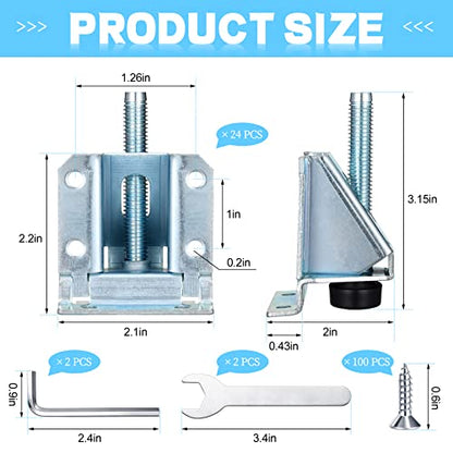Kenning 24 Pack Heavy Duty Leveling Feet Workbench Leveling Legs Furniture Levelers Leg with Screws, Lock Wrench, 2.3 inch Adjustable Height, Leveler for Workbench, Furniture, Table, Cabinets(Silver) - color: Silver