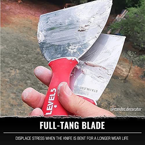 10" Soft-Grip Stainless Steel Drywall Joint Knife - LEVEL5 | Pro-Grade | Comfortable Finishing Hand Tool | Metal Hammer End | Sheetrock Gyprock Plasterboard Mud | 5-146 - size: 10"